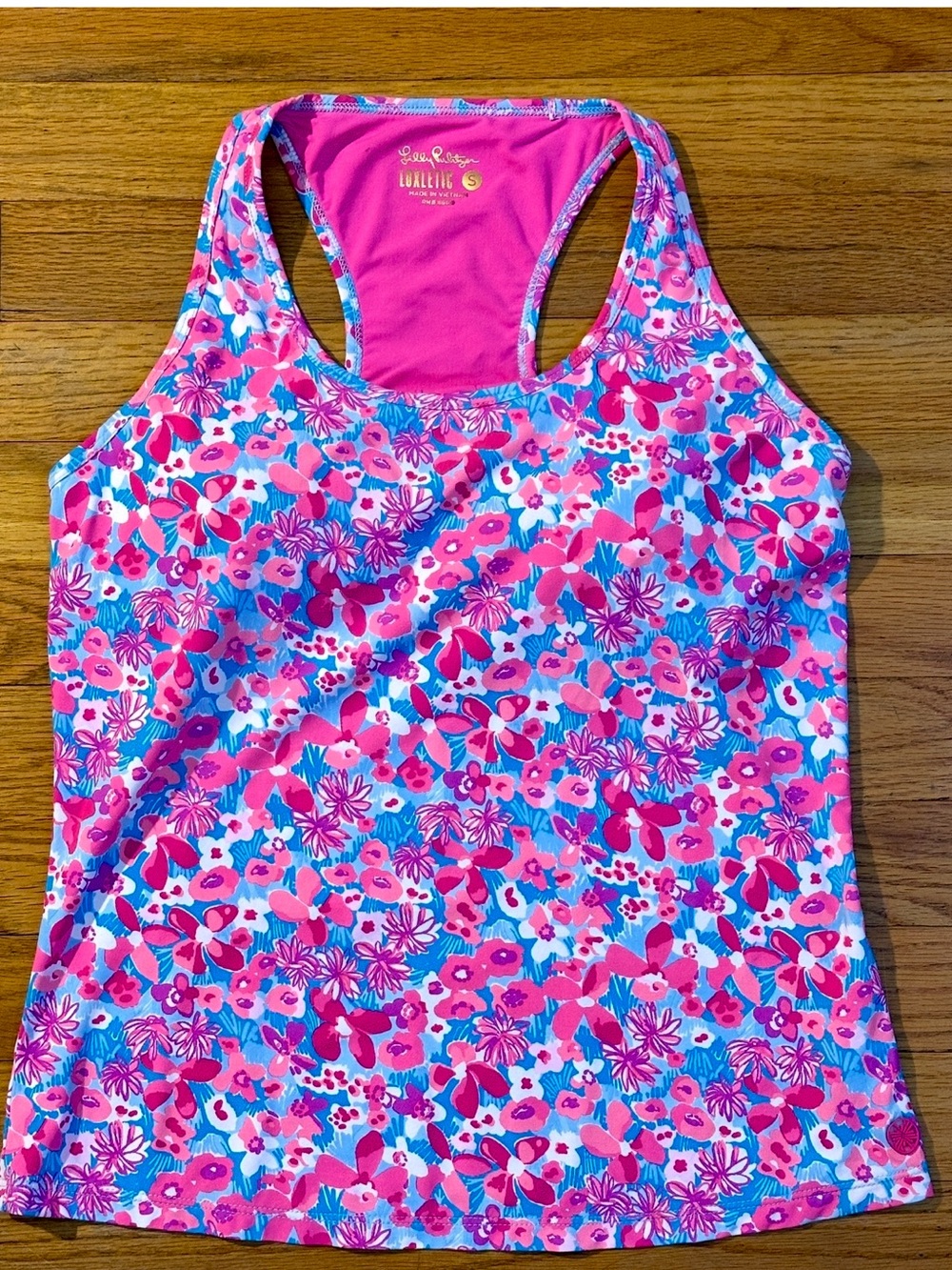 Lilly Pulitzer Small Luxletic ‘Asana’ padded bra tank “Aura Pink Baby Bloomer”
